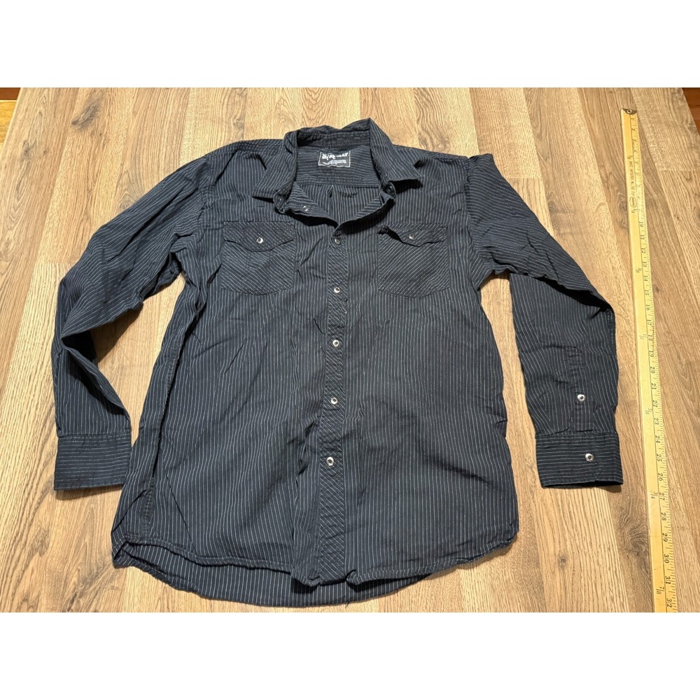 Skully Shirt Men's Size Large White Black Pinstripe Long Sleeve Button Up Shirt